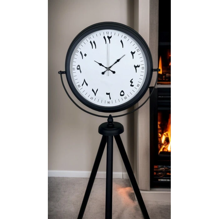 Siyah Arap Rakamlı Sıradışı Tasarım Tripod Ayaklı Saat
