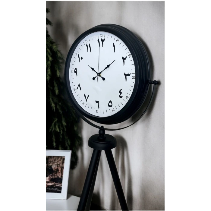 Siyah Arap Rakamlı Sıradışı Tasarım Tripod Ayaklı Saat