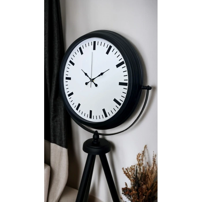 Siyah & Beyaz Saf Sade Tasarım Tripod Ayaklı Saat