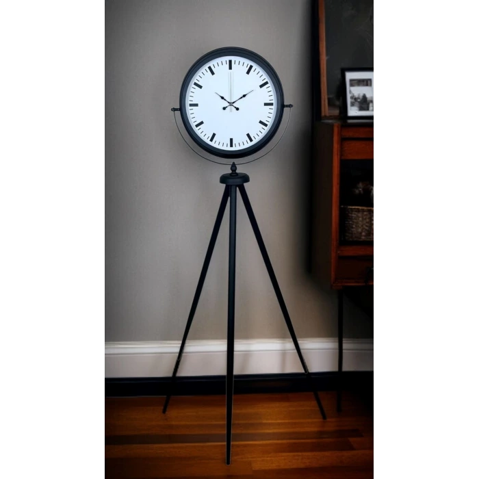 Siyah & Beyaz Saf Sade Tasarım Tripod Ayaklı Saat