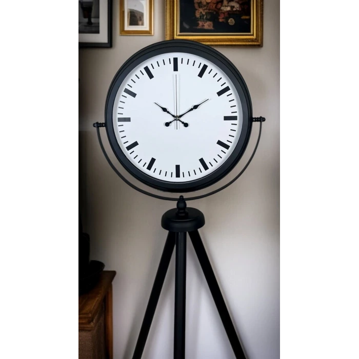 Siyah & Beyaz Saf Sade Tasarım Tripod Ayaklı Saat