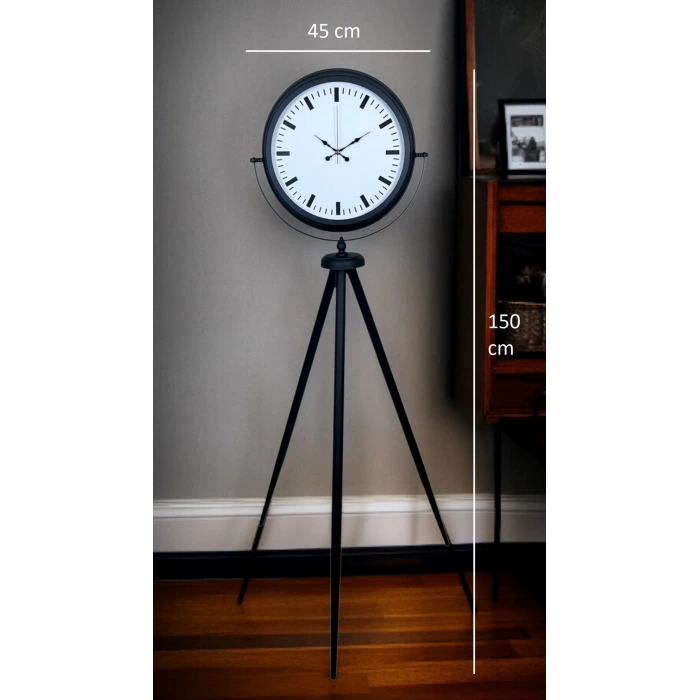 Siyah & Beyaz Saf Sade Tasarım Tripod Ayaklı Saat