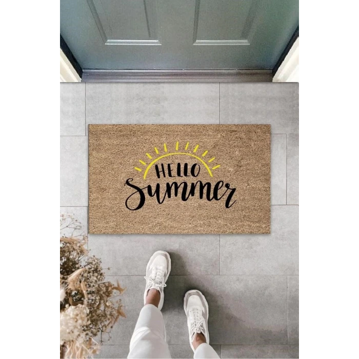 Siyah Kapı Önü Paspası Hello Summer Desen  K-3272