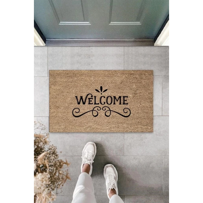 Siyah Kapı Önü Paspası Motifli Welcome Desen  K-3309