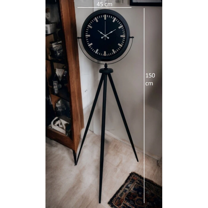 Siyah Lüks Sade Tripod Ayaklı Saat