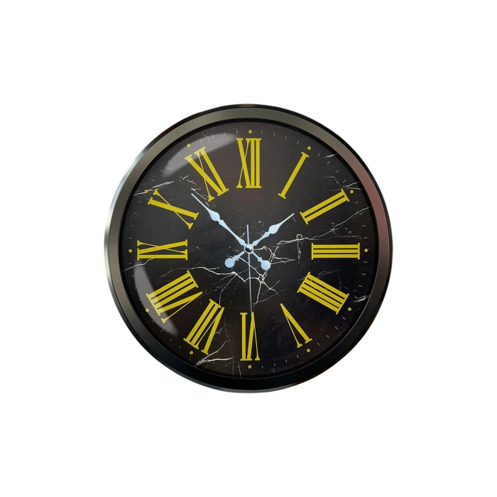 Siyah Mermer Desenli 52 Cm Metal Duvar Saati