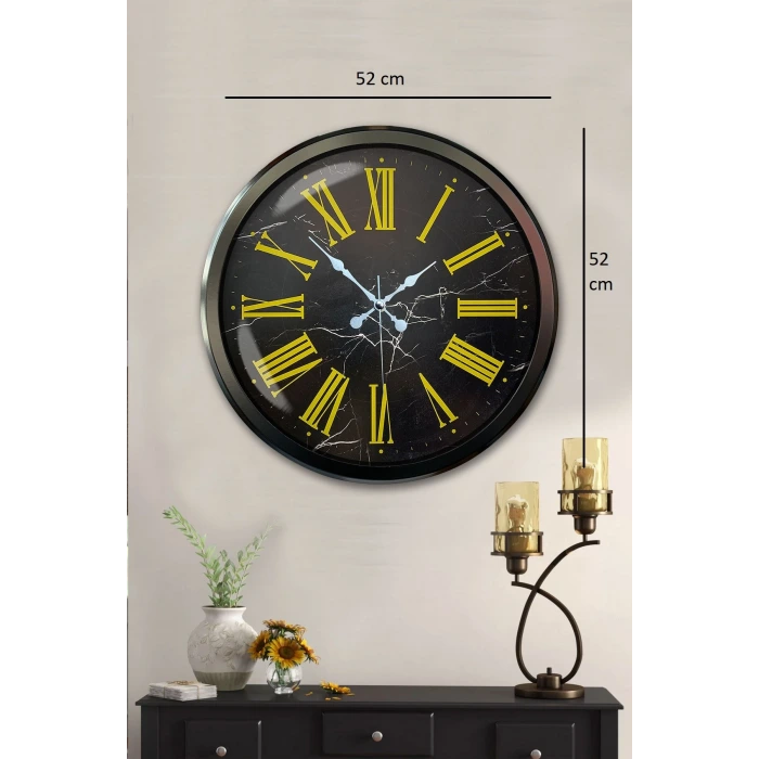 Siyah Mermer Desenli 52 Cm Metal Duvar Saati