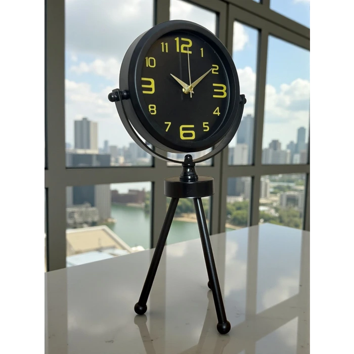 Siyah Metal Gold Rakamlı Üç Ayaklı Masa Saati