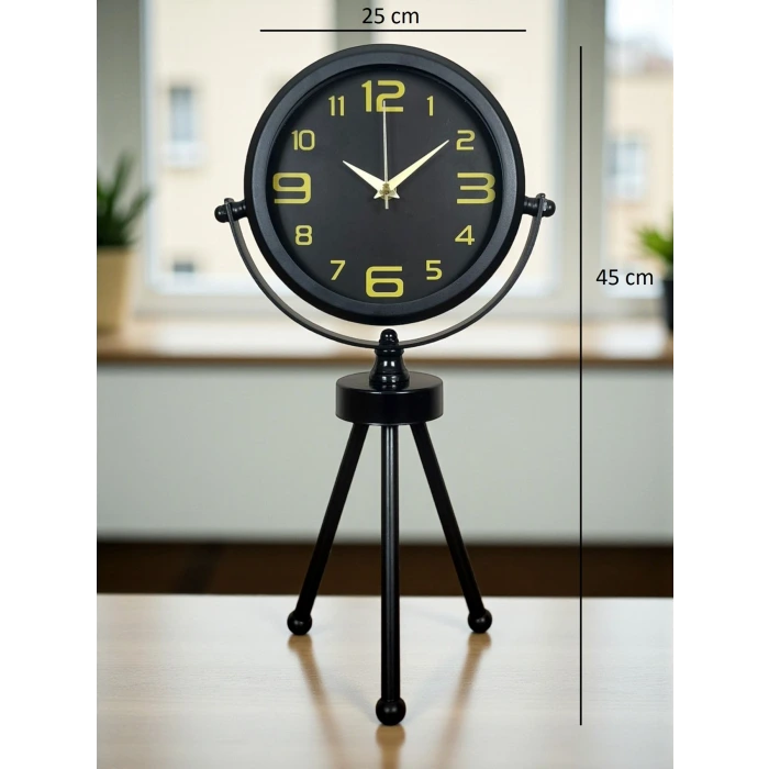 Siyah Metal Gold Rakamlı Üç Ayaklı Masa Saati