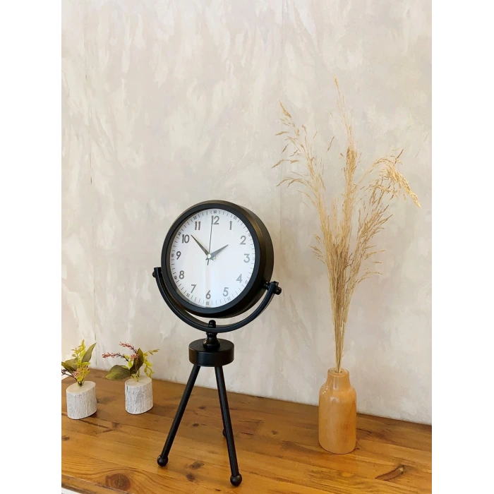 Siyah Metal Mini Tripod Dekoratif Masa Saati 45×26 cm