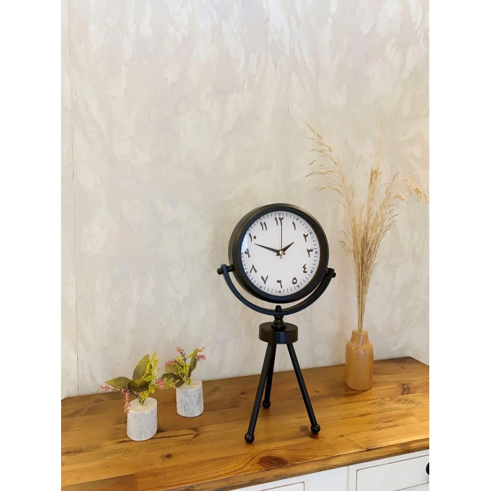 Siyah Metal Mini Tripod Farsça Masa Saati 45×26 cm