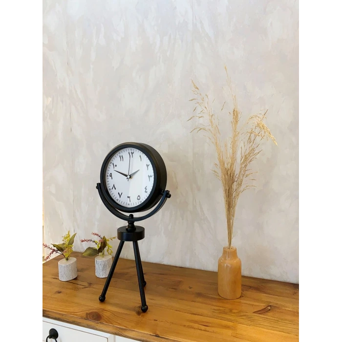 Siyah Metal Mini Tripod Farsça Masa Saati 45×26 cm
