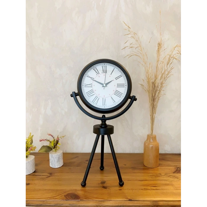 Siyah Metal Mini Tripod Modern Masa Saati 45×26 cm