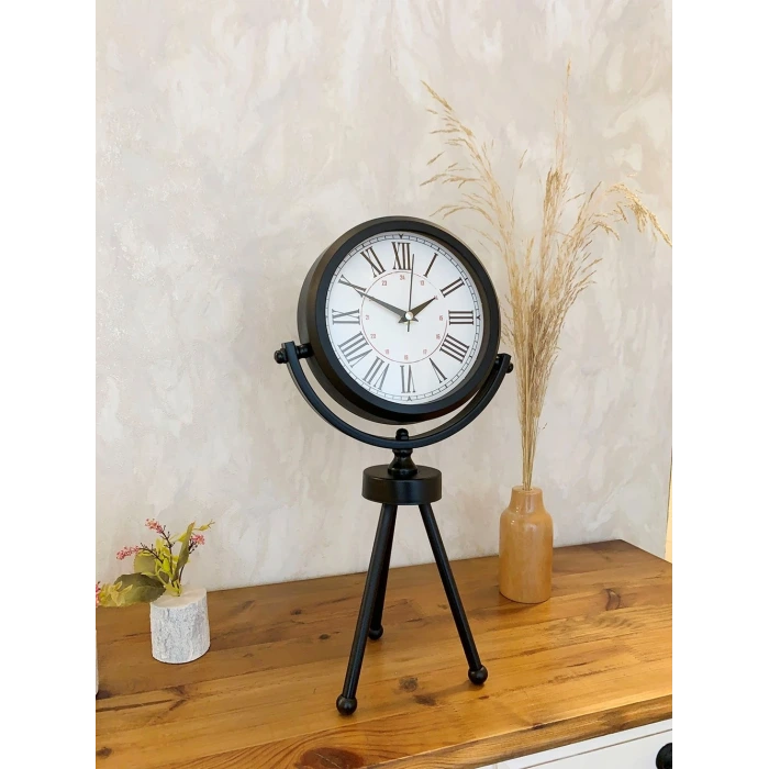 Siyah Metal Mini Tripod Modern Masa Saati 45×26 cm
