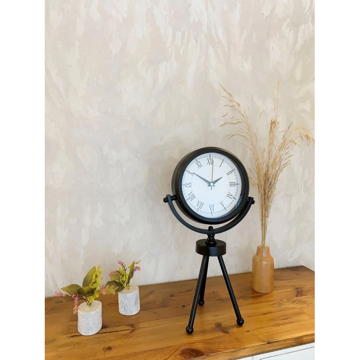 Siyah Metal Mini Tripod Retro Masa Saati 45×26 cm