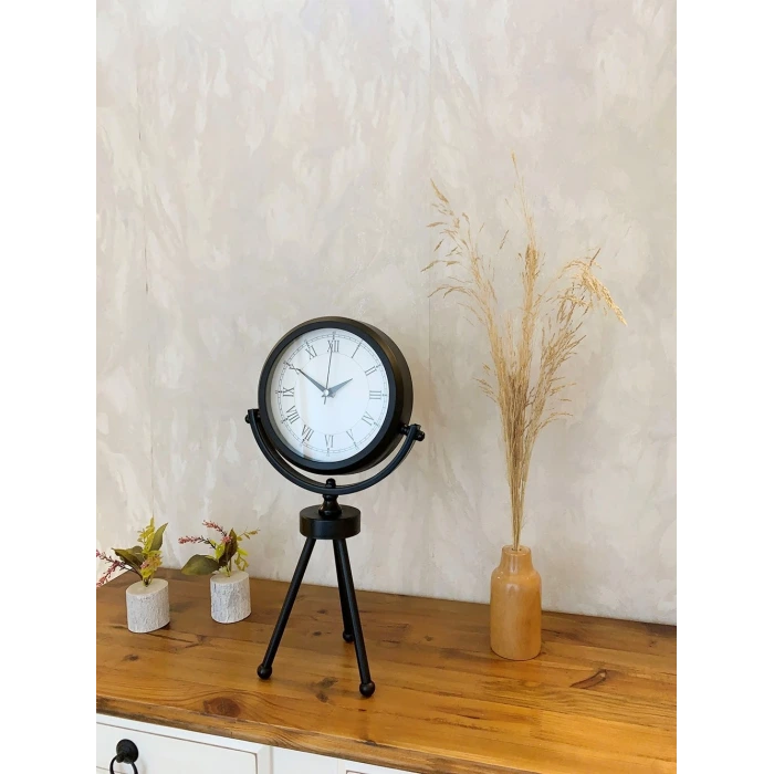 Siyah Metal Mini Tripod Retro Masa Saati 45×26 cm