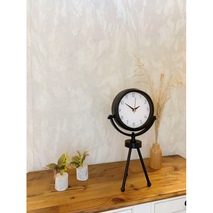 Siyah Metal Mini Tripod Zarif Masa Saati 45×26 cm