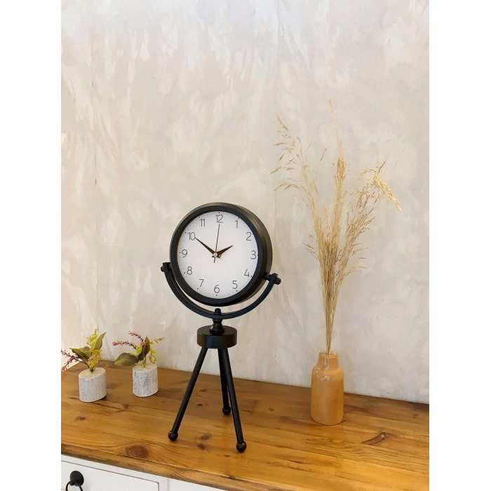 Siyah Metal Mini Tripod Zarif Masa Saati 45×26 cm