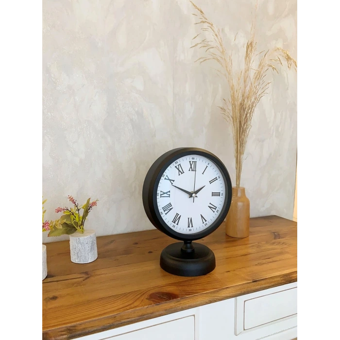 Siyah Metal Roma Rakamlı Masa Saati 25×20 cm