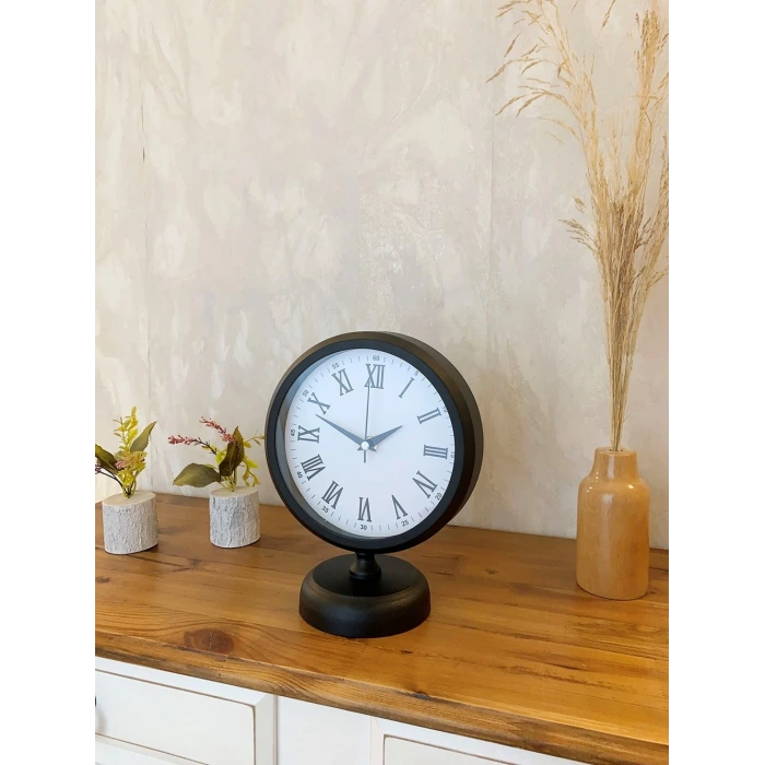 Siyah Metal Roma Rakamlı Masa Saati 25×20 cm