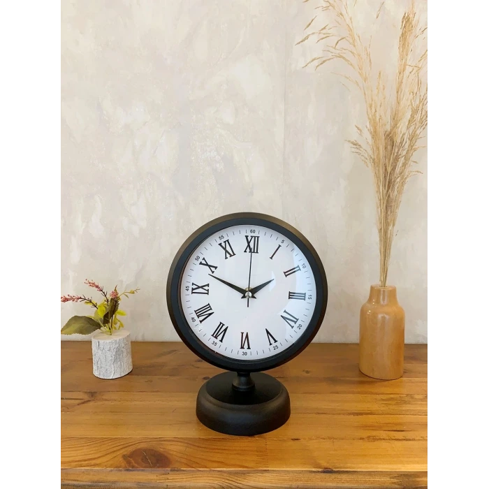 Siyah Metal Roma Rakamlı Masa Saati 25×20 cm