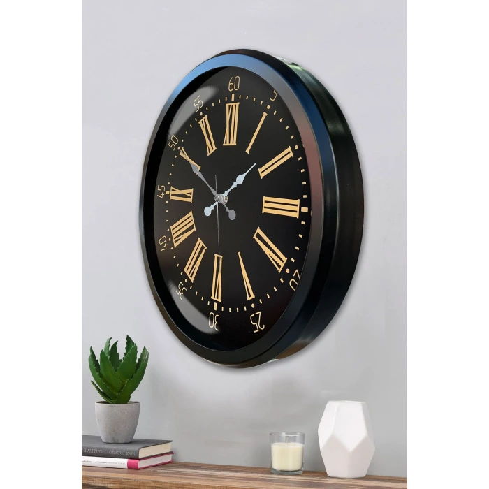 Siyah Roma Rakamlı 52 Cm Metal Duvar Saati