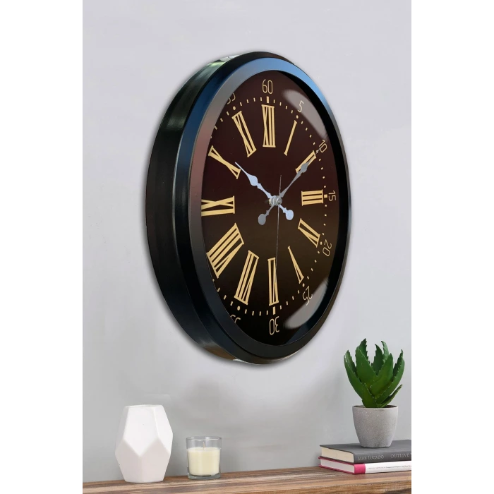 Siyah Roma Rakamlı 52 Cm Metal Duvar Saati