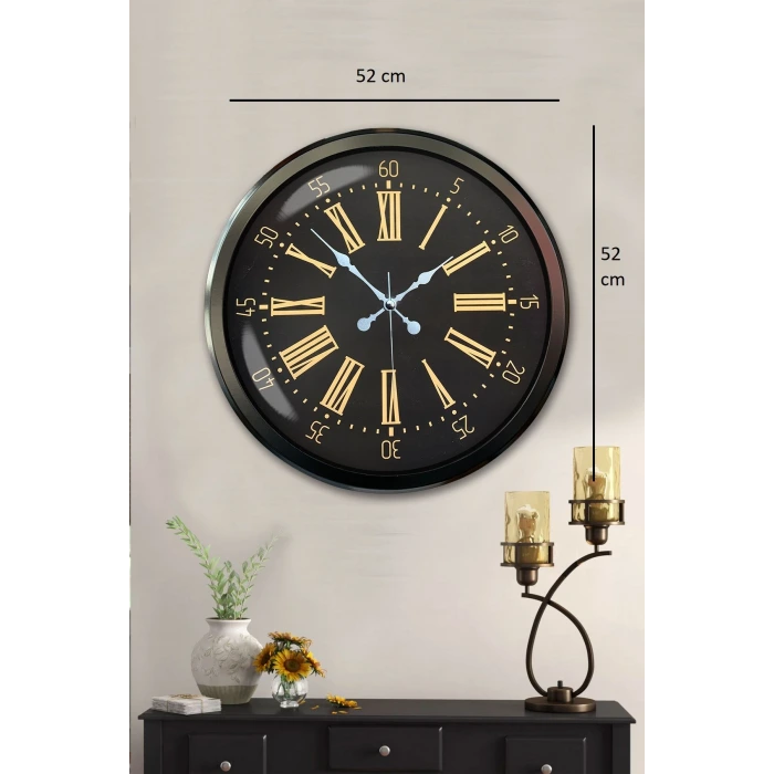 Siyah Roma Rakamlı 52 Cm Metal Duvar Saati
