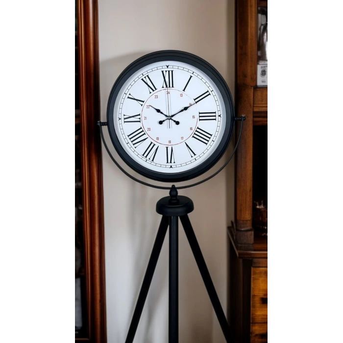 Siyah Roma Rakamlı Lüks Tasarım Tripod Ayaklı Saat