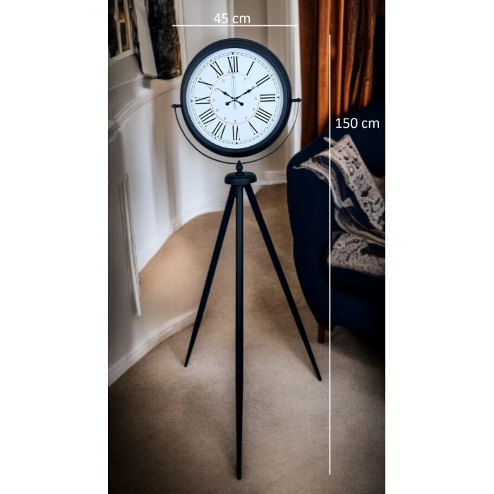 Siyah Roma Rakamlı Lüks Tasarım Tripod Ayaklı Saat