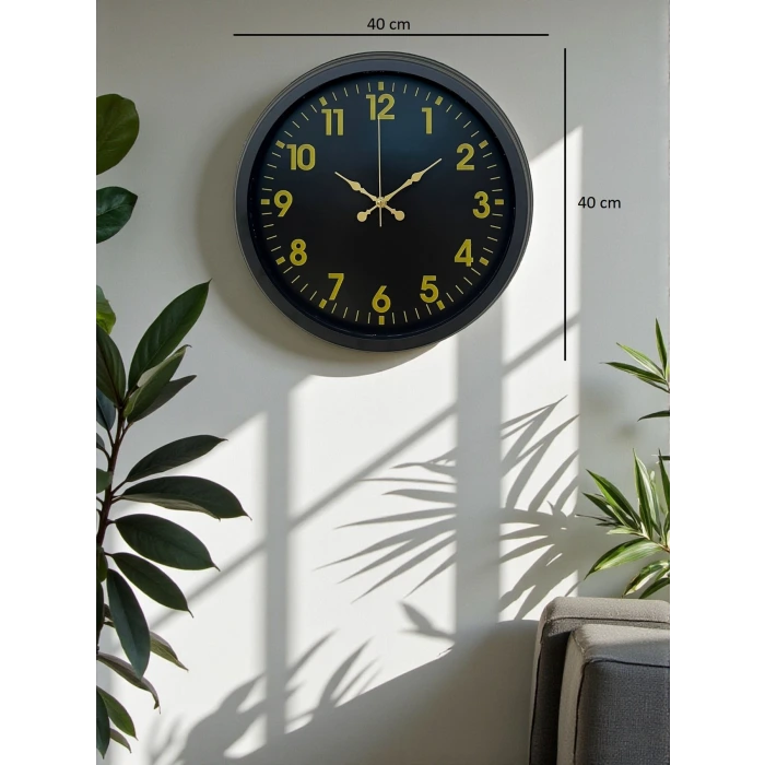 Siyah Standart 40 Cm Metal Dekoratif Duvar Saati