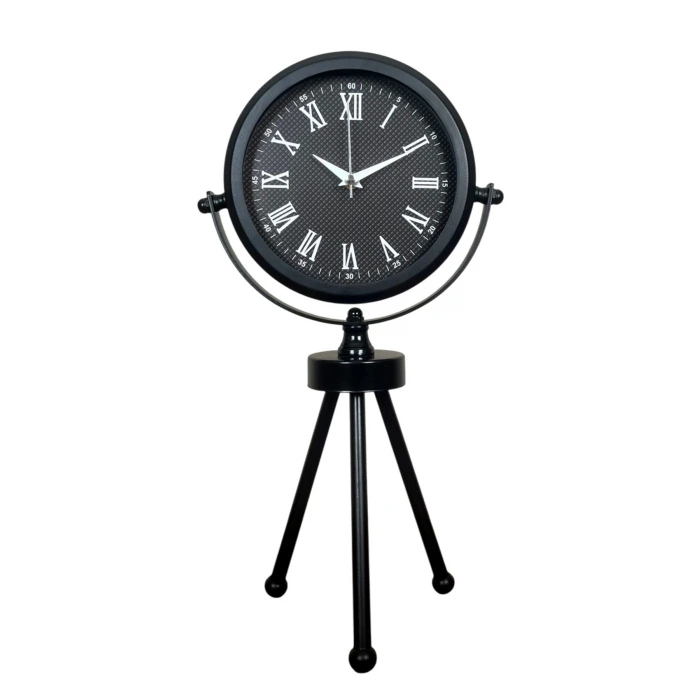 Siyah Zarif Dekoratif Üç Ayaklı Metal Masa Saati