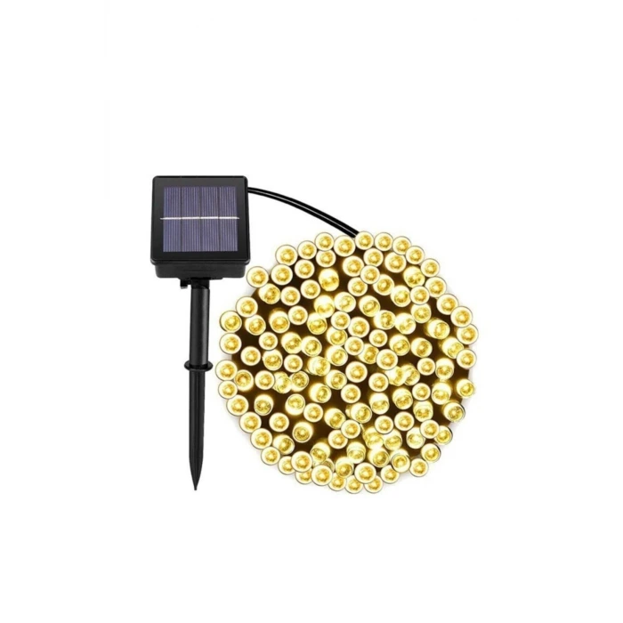 Solar 120 Ledli 10 Metre Gün Işığı Bahçe Aydınlatma Dekorasyon Güneş Enerjili Led Sarı Işık
