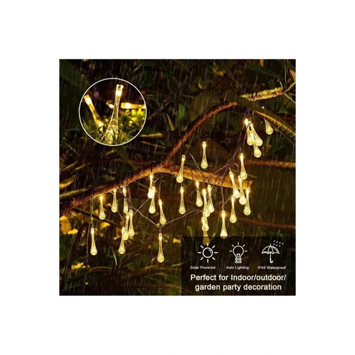 Solar 5 Metre 20 LED Günışığı Damlacık Işıkları, Güneş Enerjili LED Işıklar Dış Mekan