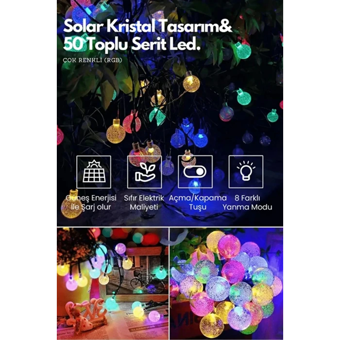 sonx 10 Metre 50 Top Güneş Enerjili Solar Led Işık Dekoratif Rgb