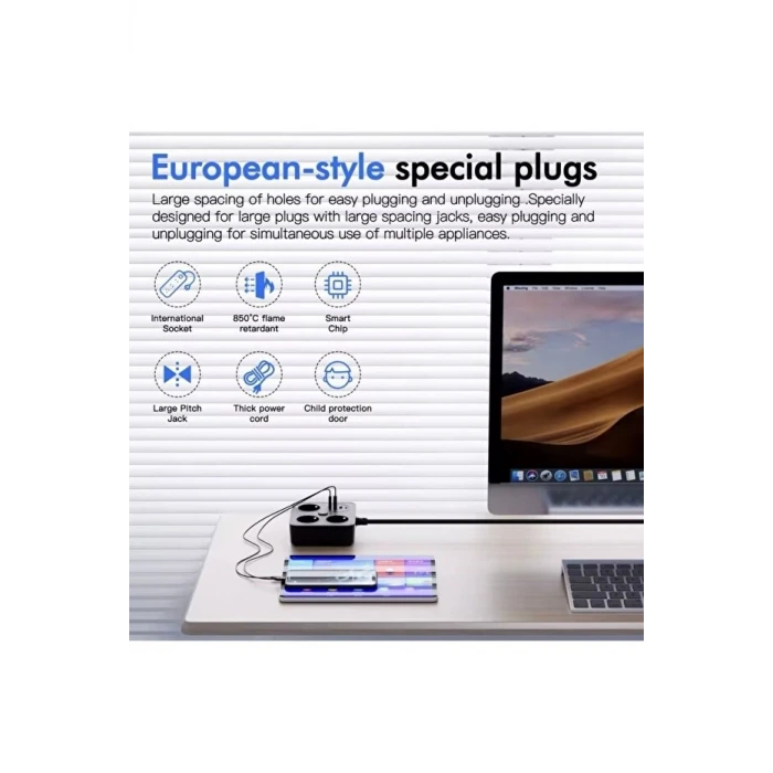 sonx Akım Korumalı Avrupa Tip-C USB Soket Kartı 2 Metre - Güvenli ve Uzun Kablo Çözümü