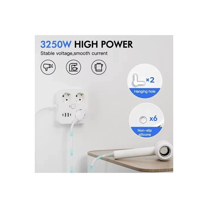 sonx Akım Korumalı Avrupa Tip-C USB Soket Kartı 2 Metre - Güvenli ve Uzun Kablo Çözümü