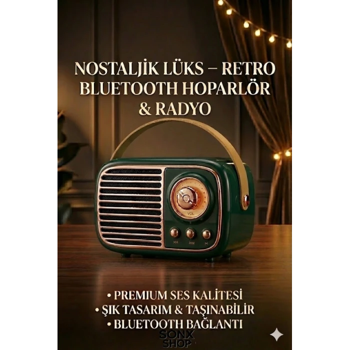 SONX Nostaljik Retro Bluetooth  - FM Radyo, USB ve Bluetooth Kablosuz Hoparlör