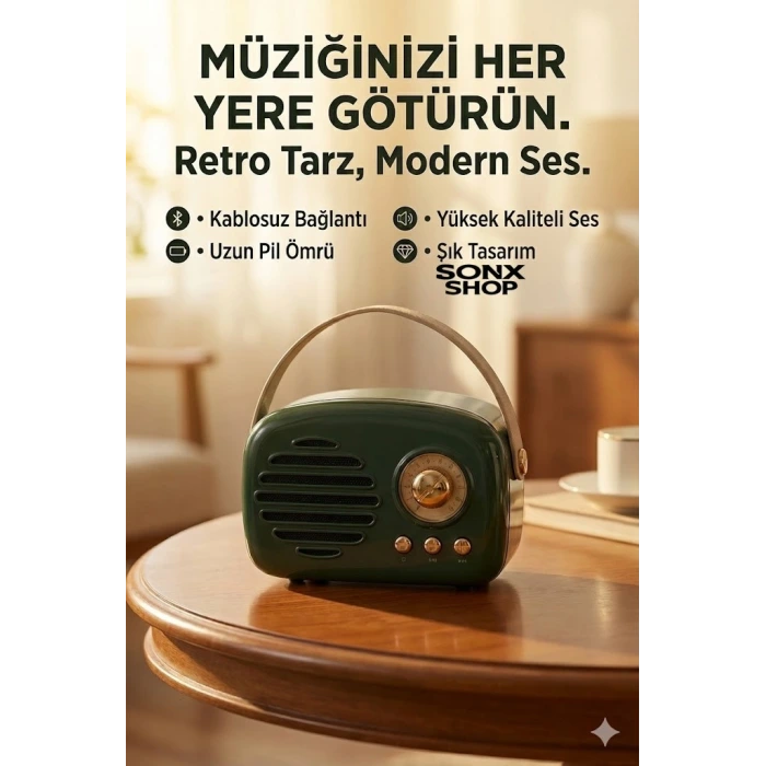 SONX Nostaljik Retro Bluetooth  - FM Radyo, USB ve Bluetooth Kablosuz Hoparlör