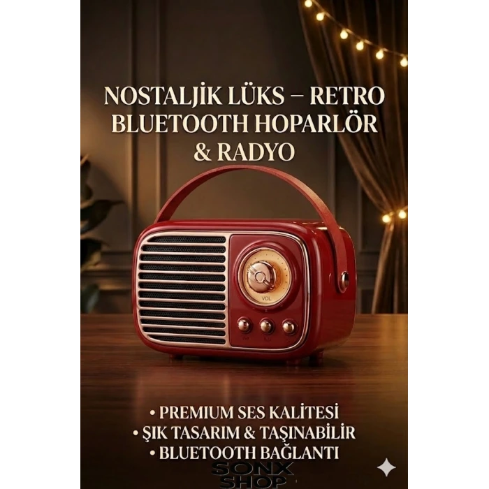 SONX Nostaljik Retro Bluetooth  - FM Radyo, USB ve Bluetooth Kablosuz Hoparlör