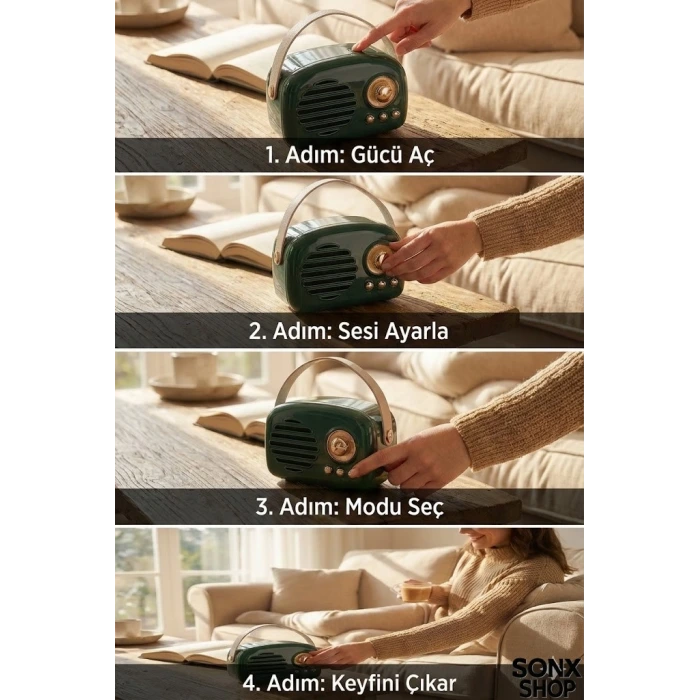 SONX Nostaljik Retro Bluetooth  - FM Radyo, USB ve Bluetooth Kablosuz Hoparlör