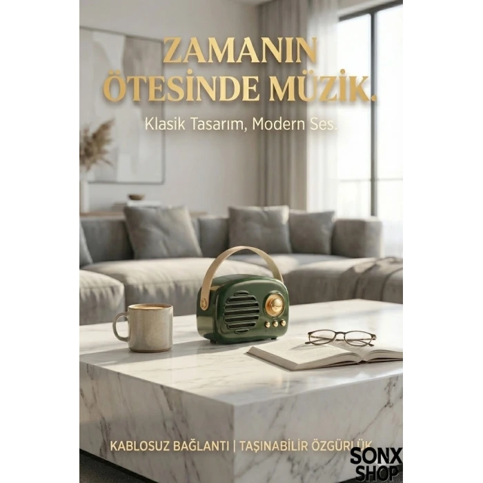 SONX Nostaljik Retro Bluetooth  - FM Radyo, USB ve Bluetooth Kablosuz Hoparlör