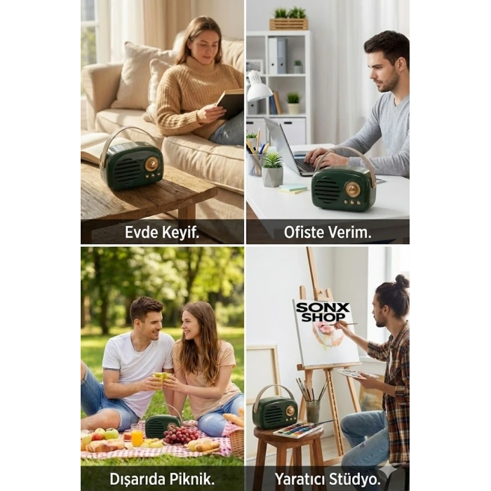SONX Nostaljik Retro Bluetooth  - FM Radyo, USB ve Bluetooth Kablosuz Hoparlör
