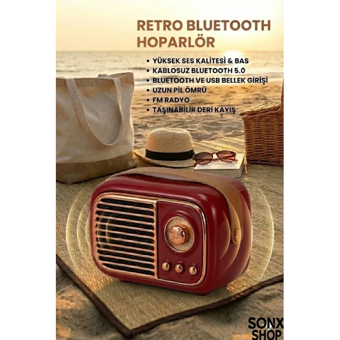 SONX Nostaljik Retro Bluetooth  - FM Radyo, USB ve Bluetooth Kablosuz Hoparlör