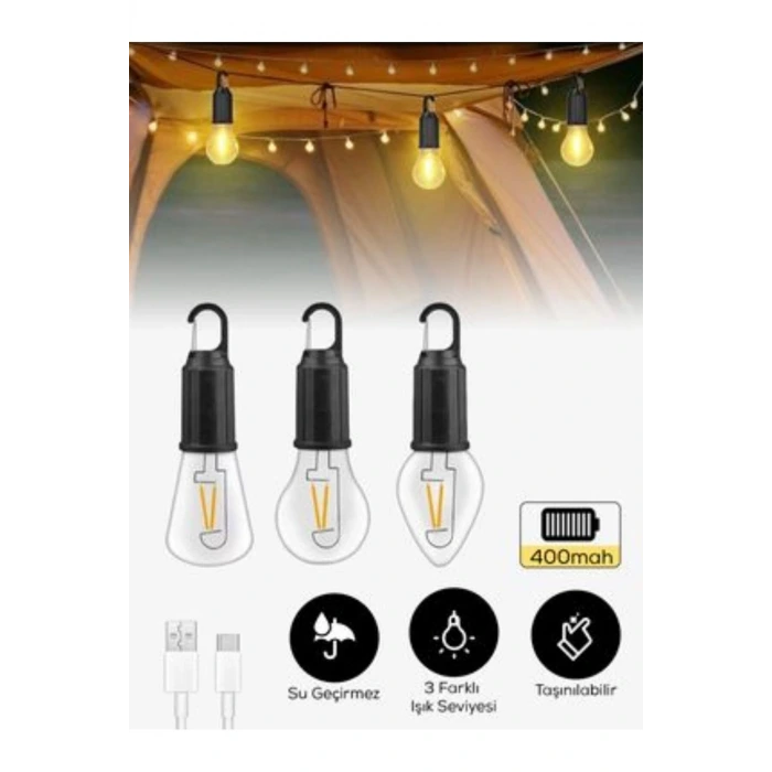 Taşınabilir Şarjlı Led Ampül Outdoor Kamp Bahçe Lambası