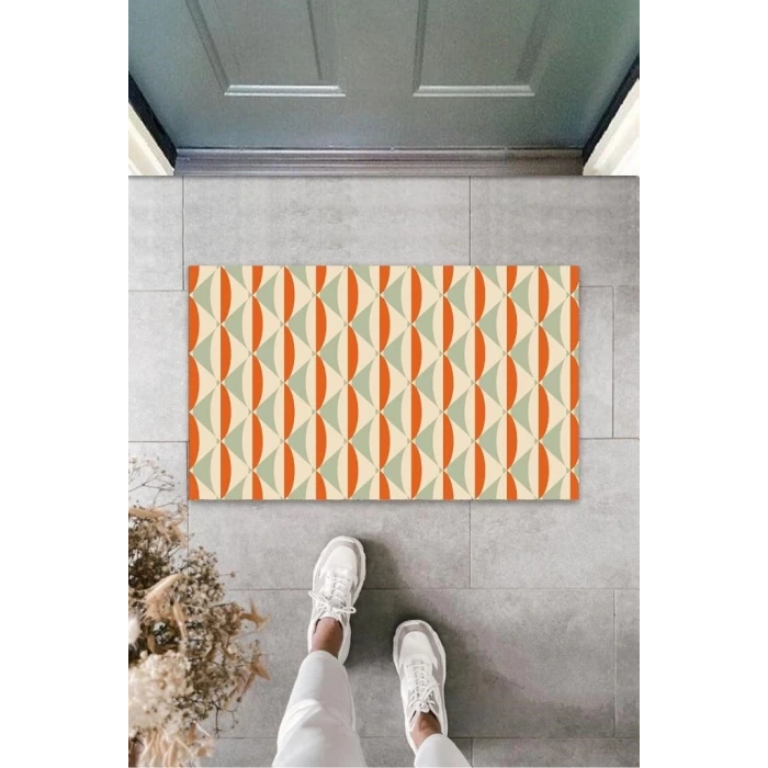 Turuncu Kapı Önü Paspası Modern Desen  K-3242