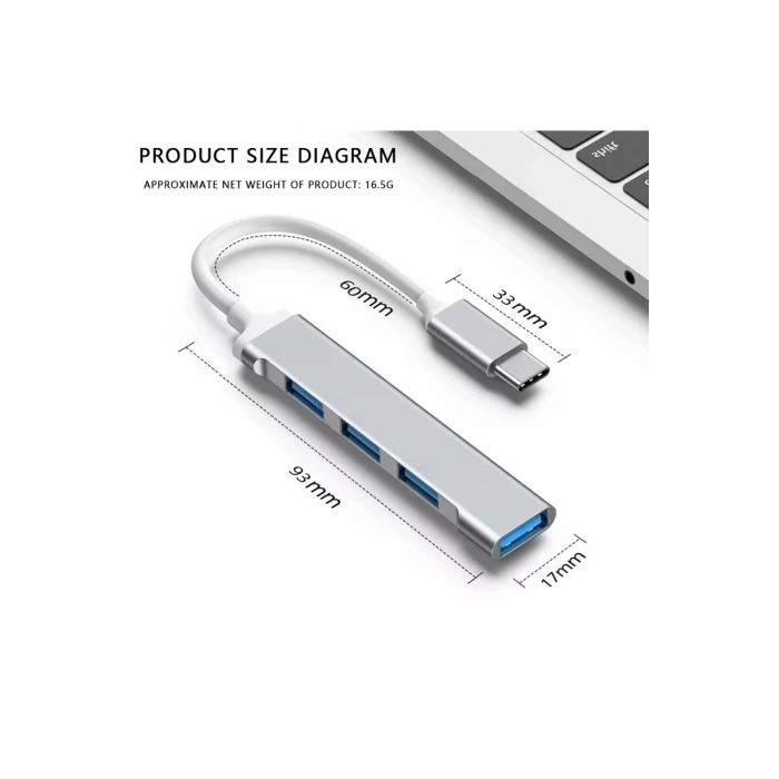 Type-C USB Çoklayıcı Hub | 1x USB 3.0 + 3x USB 2.0 | Yüksek Hızlı Dönüştürücü Adaptö