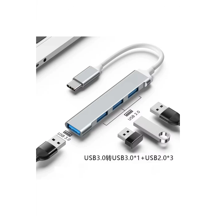 Type-C USB Çoklayıcı Hub | 1x USB 3.0 + 3x USB 2.0 | Yüksek Hızlı Dönüştürücü Adaptö