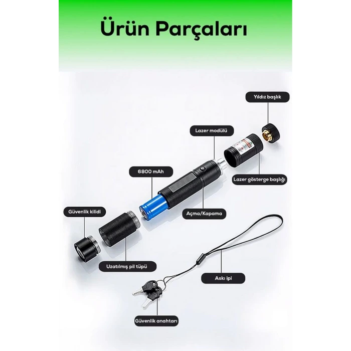 ULTRA güçlü Yeşil Şarjlı Lazer Pil Anahtar - Uzun Menzilli, Güçlü Ve Çoklu Işık Efektli Er