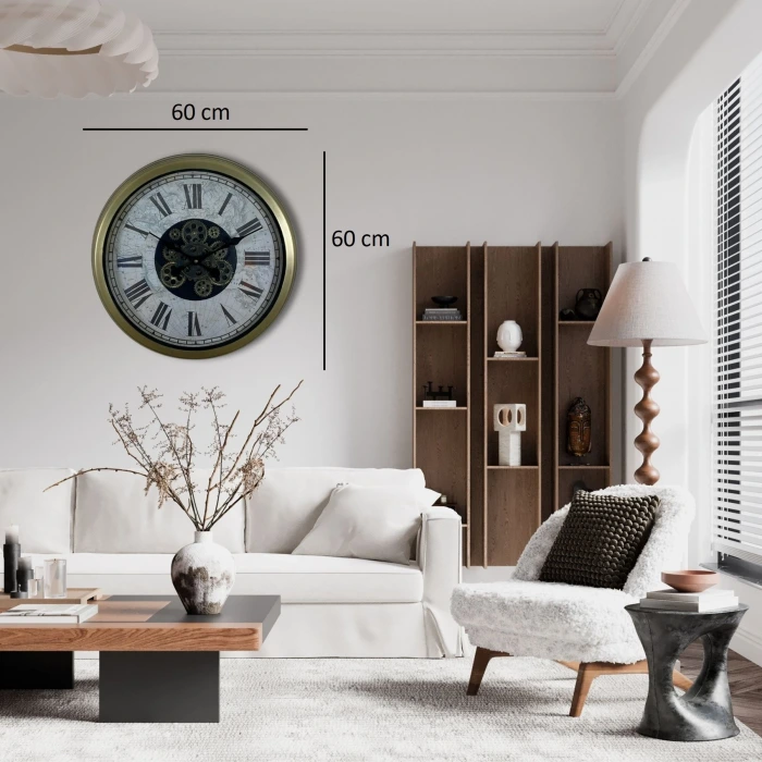 Vintage Atlas Tasarım 60 Cm Çarklı Duvar Saati